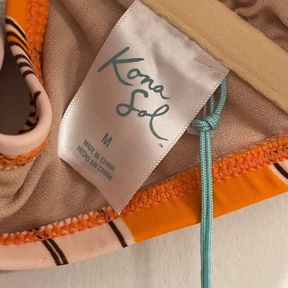 Kona Sol Orange Tropical Print Swim Top, size medium, new! - Picture 7 of 8